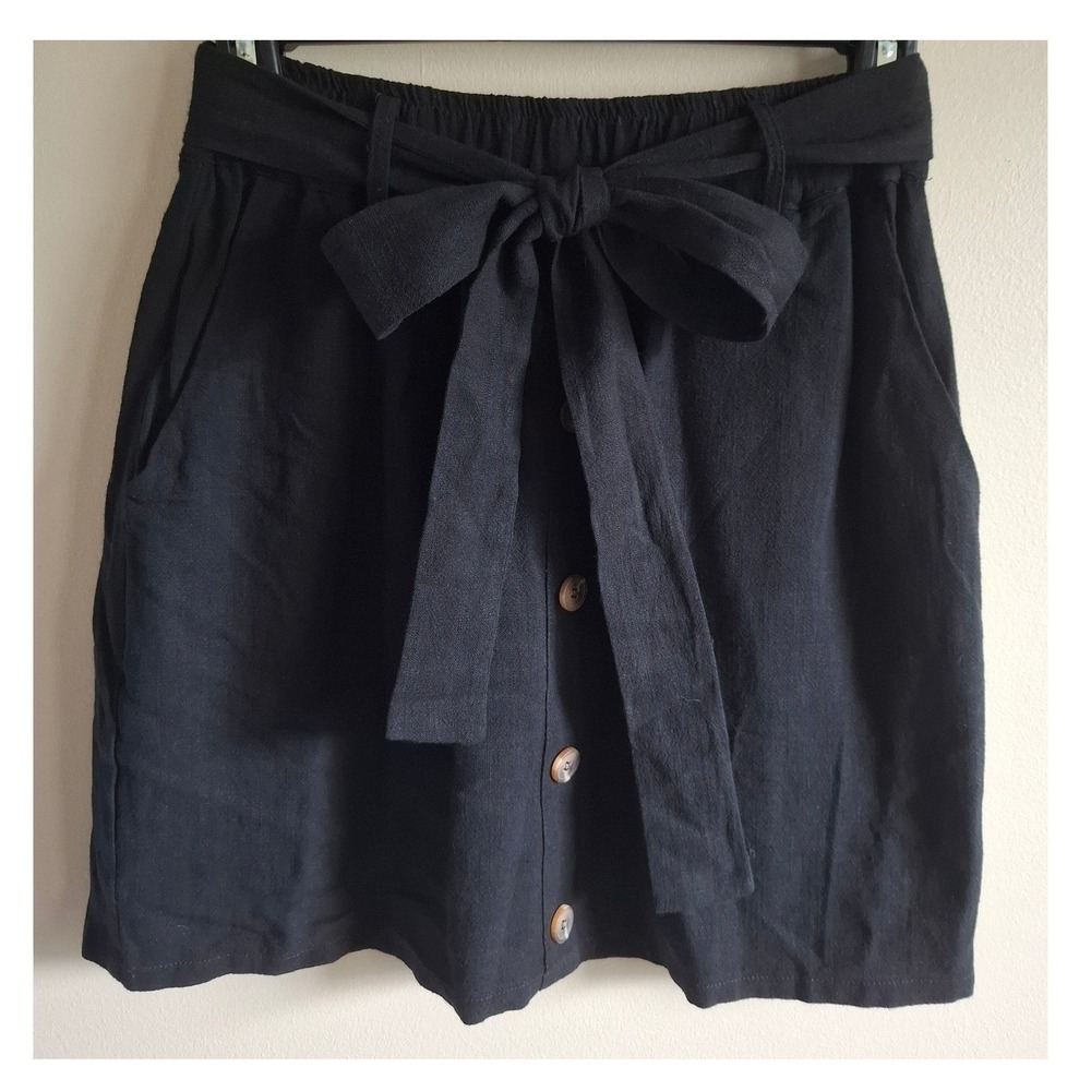 NWT umgee Linen Blend Black Mini Skirt Coquette Soft Academia Whimsigoth Boho S